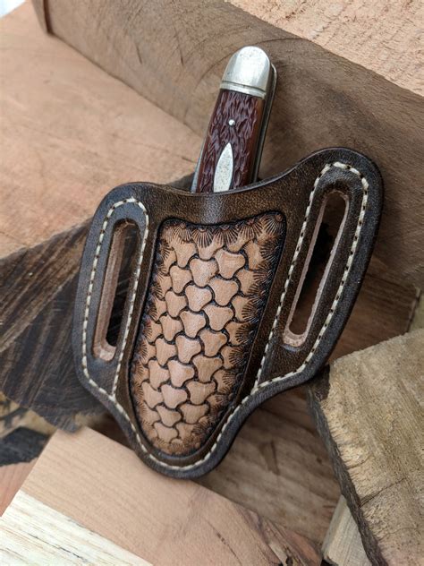 Hand Tooled Leather Knife Sheath with Western Triple Weave Pattern for ...