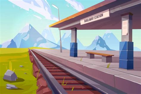 Mountain Train Station Vector Illustration