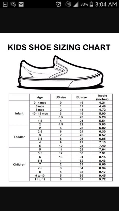 Asics Kids Shoe Size Chart