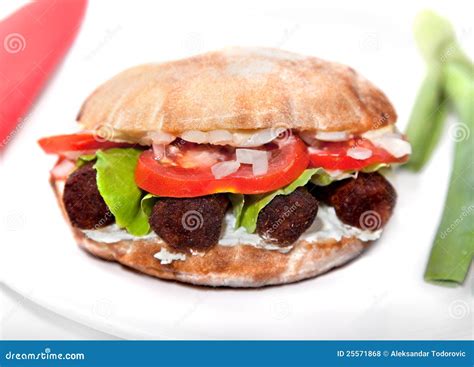 Oval Vegan Sandwich With Soya Barbecue Cevapcici Royalty Free Stock ...