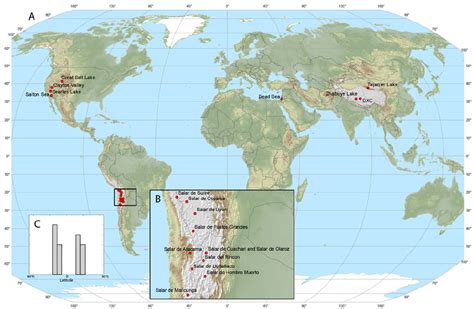 (A) World map of lithium brine deposits (red dots). (B) Detail in South ...