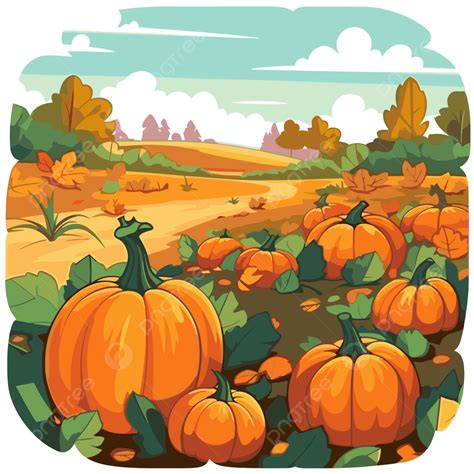 Pumpkin Patch Background, Sticker Clipart Cartoon Vector Autumn ...