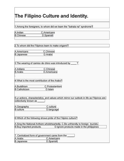 Worksheet-Filipino Traits, Values, Beliefs and Traditions - The ...