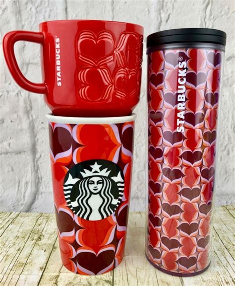 Starbucks Red Hearts Travel Coffee Mug Set Of 3 Valentine’s Gift | eBay ...