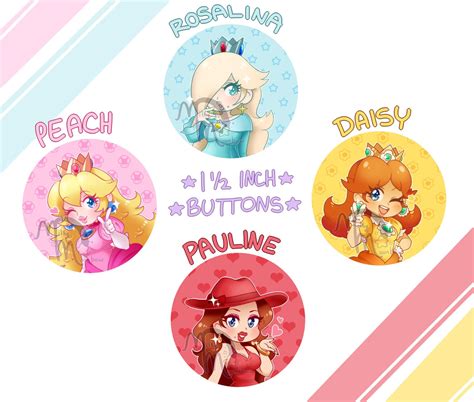 1.5 Princess Peach, Daisy, Rosalina y Pauline Buttons Super Mario ...