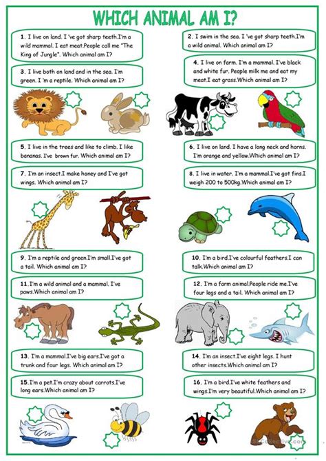 Describing animals - English ESL Worksheets English Worksheets For Kids ...