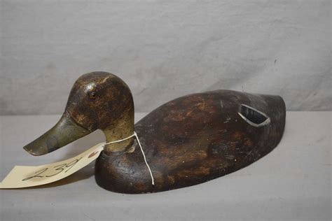 Antique hand carved wooden duck decoy with glass eyes, 12 1/2" in ...