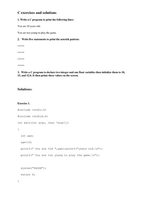 SOLUTION: C language exercises and solutions - Studypool