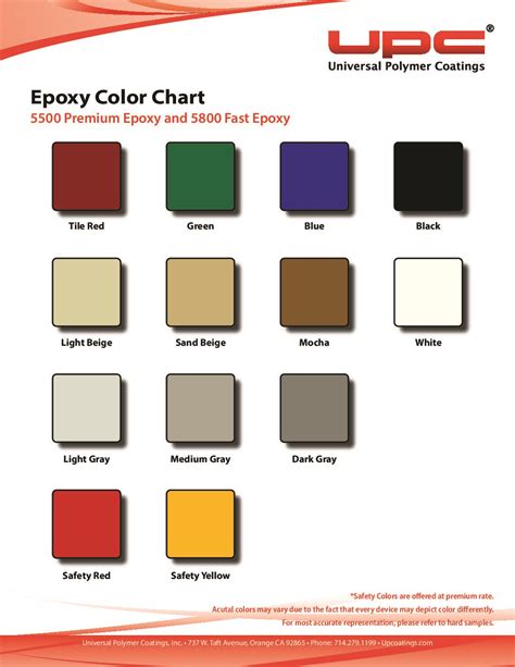 Epoxy Color Chart - Universal Polymer Coatings