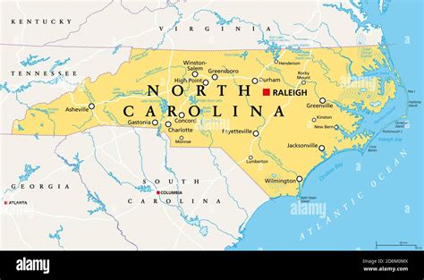 North Carolina, NC, political map. With the capital Raleigh and largest ...