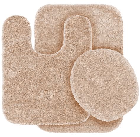 3 Pc TAUPE Bathroom Set Bath Mat RUG, Contour, and Toilet Lid Cover ...