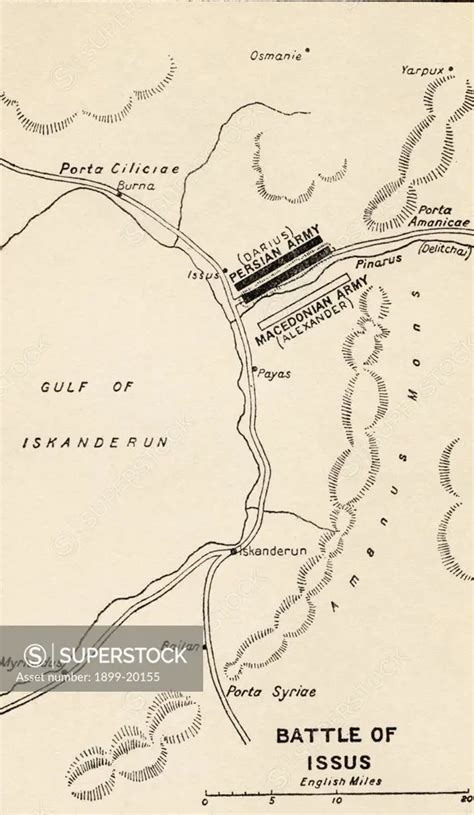 Map of the Battle of Issus which took place in 333 B.C. and was part of ...