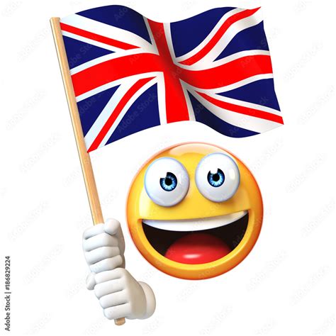 Emoji holding Union Jack flag, emoticon waving national flag of Great ...