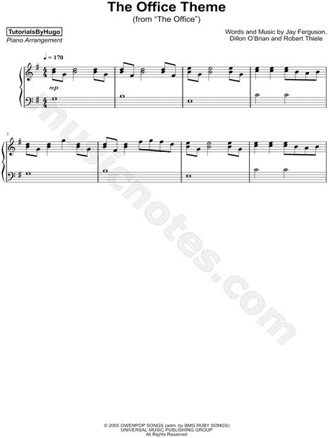 TutorialsByHugo "The Office Theme" Sheet Music (Piano Solo) in G Major ...