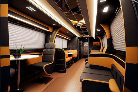 Business Bus Interior in Black and White Color. Stock Image - Image of ...