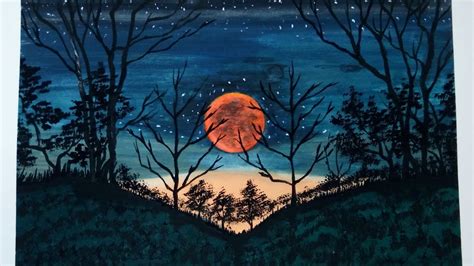 Moonlight@Forest Painting | Watercolor by Art Stone23 - YouTube