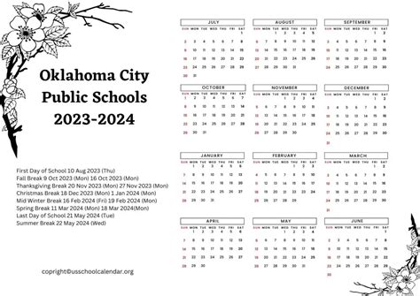 Oklahoma City Public Schools Calendar with Holidays 2023-2024