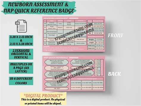 Newborn Assessment & NRP Quick Reference Badge Buddy Card Maternity ...