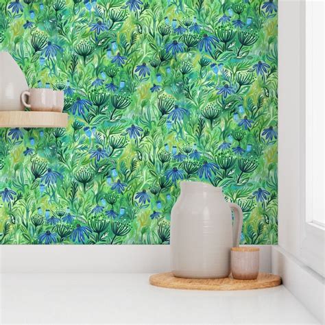 Blue meadow Wallpaper | Spoonflower