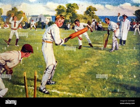 Watercolour painting depicting a school cricket match Stock Photo - Alamy