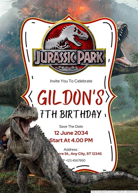 Jurassic Park Birthday Invitation | Download Hundreds FREE PRINTABLE ...