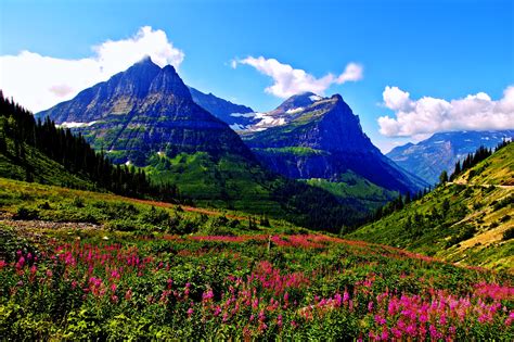 spring, Mountains, Landscapes, Sky, Clouds, Flowers, Grass, Green ...