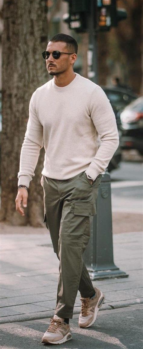 Beige Sweater, Men's Pastel Fashion Tips With Green Casual Trouser ...