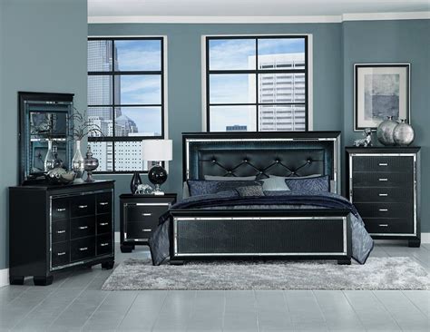 Allura Black LED Upholstered Panel Bedroom Set | Bedroom furniture sets ...