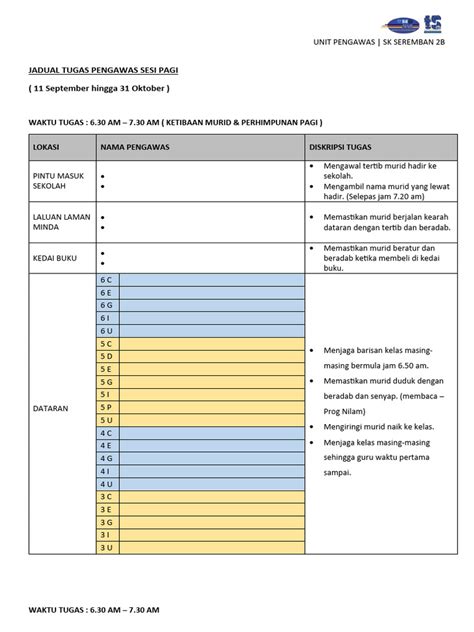 Jadual Bertugas Bulanan Pengawas | PDF