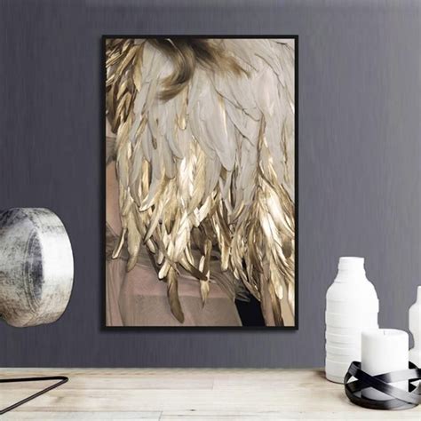 GOLDEN FEATHERS in 2022 | Feather wall art, Wall art canvas painting ...