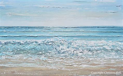 ORIGINAL Abstract Beach Painting Textured Coastal Blue Ocean Art Decor ...