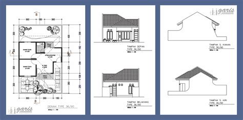 kumpulan gambar denah dan tampak berbagai macam tipe rumah - Rumah Garis