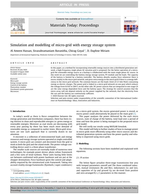 (PDF) Simulation and modelling of micro-grid with energy storage system