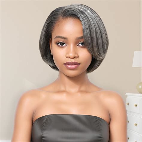 Amazon.com : HANASCC 8" Glueless Straight Bob Salt and Pepper Wigs ...