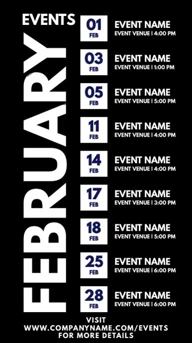 February Events Schedule Calendar Template | PosterMyWall