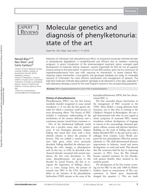 (PDF) Molecular genetics and diagnosis of phenylketonuria: State of the art