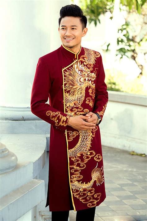 Vietnamese Long Dress Ao Dai For Men Printed Men's Ao Dai NO PANT ...