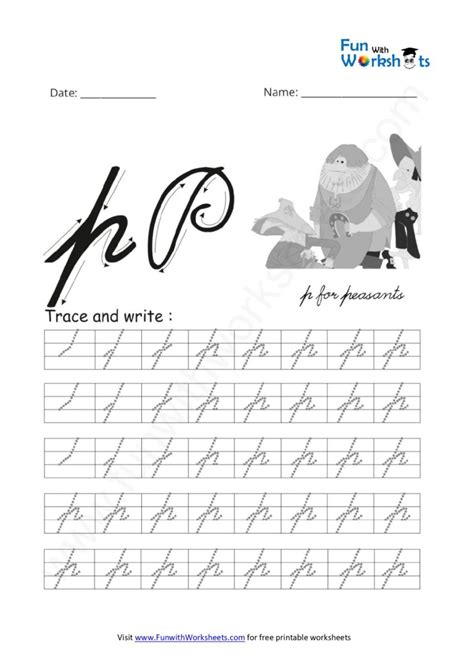 Cursive Handwriting (small Letter p) - free printable worksheets