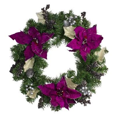 Northlight 24" Unlit Purple Poinsettia And Silver Pinecone Two-tone ...