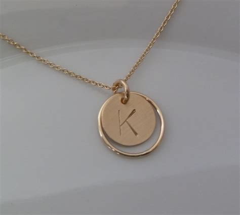 Gold Initial Necklace 14k gold filled 11mm round by SilverbyKeri