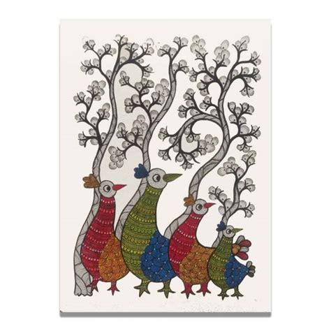 Four Birds - Gond Painting & Artwork - Tribal Art India