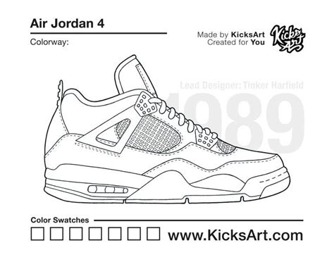 Air Jordan 4 Sneaker Coloring Pages - Created by KicksArt | Air jordans ...