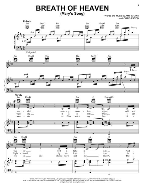 Amy Grant "Breath Of Heaven (Mary's Song)" Sheet Music Notes | Download ...