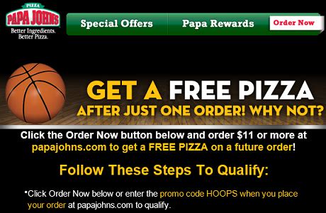 Papa Johns Free Pizza Coupon