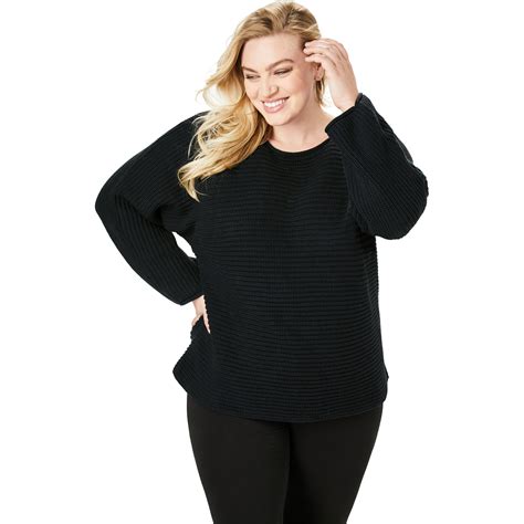 Roaman's - Roaman's Women's Plus Size Ribbed Scoopneck Sweater with ...