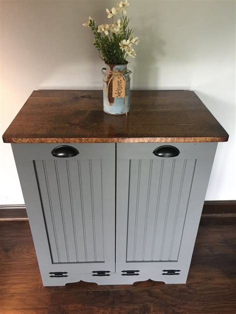 Double Trash Bin Tilt Out Door Wood Trash Recycle Bin | Etsy | Kitchen ...