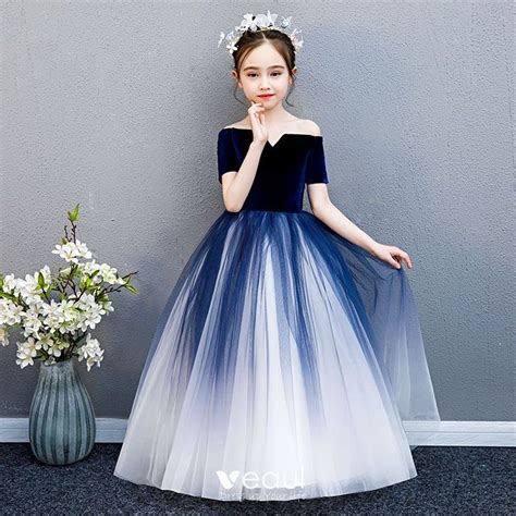 Elegant Navy Blue Gradient-Color Suede Flower Girl Dresses 2019 Ball ...