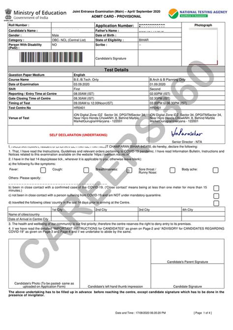 Jee Mains Undertaking Form 2023 Pdf - Printable Forms Free Online