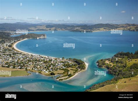 Cooks Beach, Coromandel Peninsula, North Island, New Zealand - aerial ...