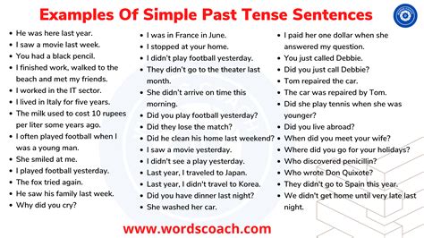 Examples Of Simple Past Tense Sentences - Word Coach